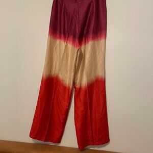 Micas | Ombre High Waisted Satin Straight Leg Pants size Large red beige white